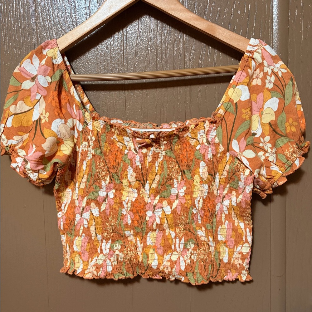 Aerie Multicolor Floral Smocked Blouse